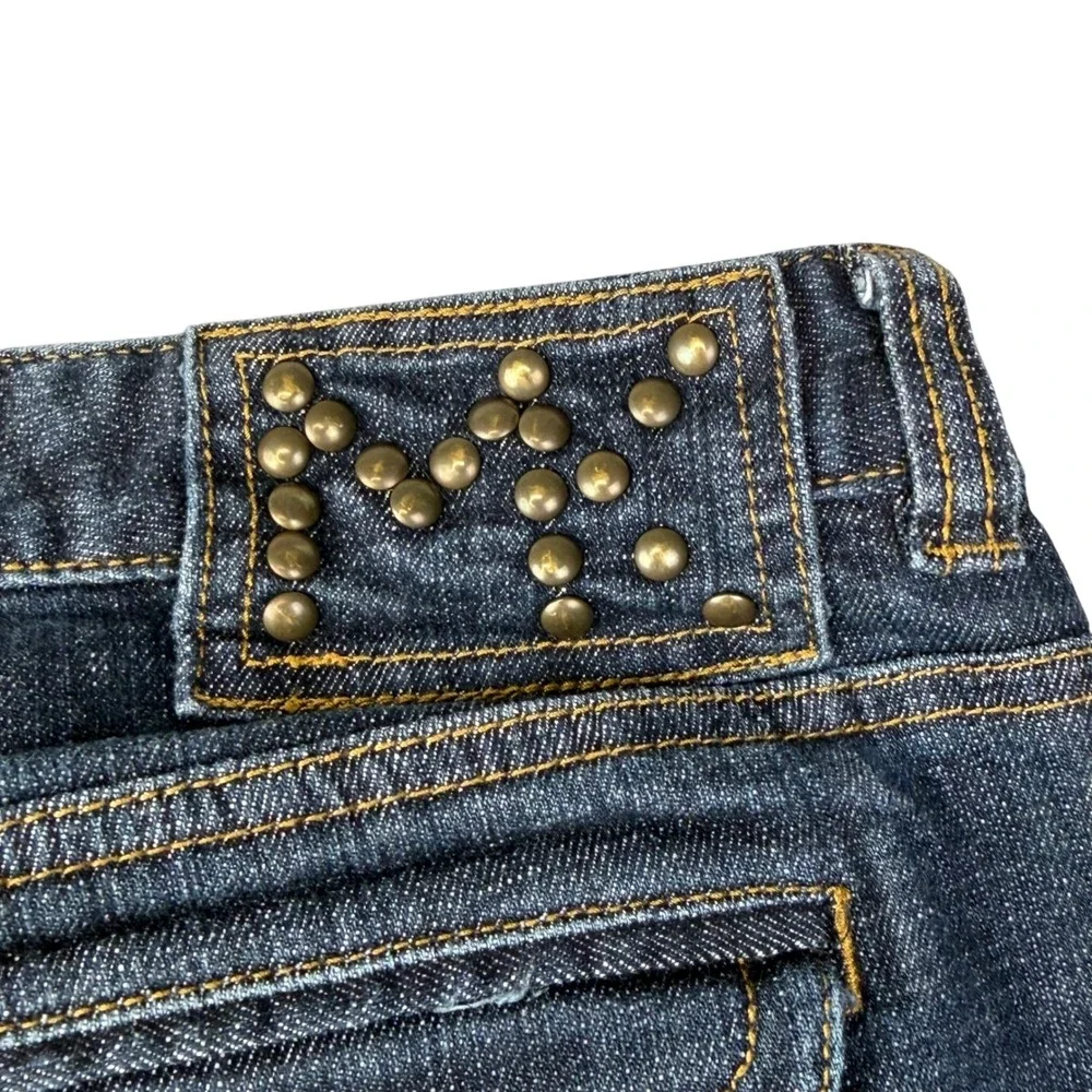 Michael Kors Flare Jeans Blue Studded Flap Pocket Y2K Western Moto Size 10